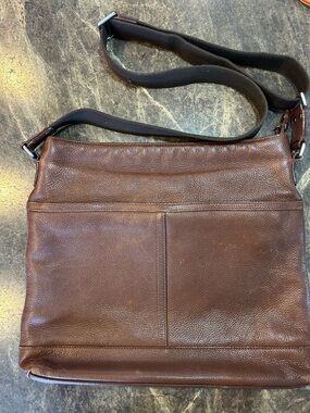 Coach Brown Pebbled Leather Larger Tote adjustable nylon strap